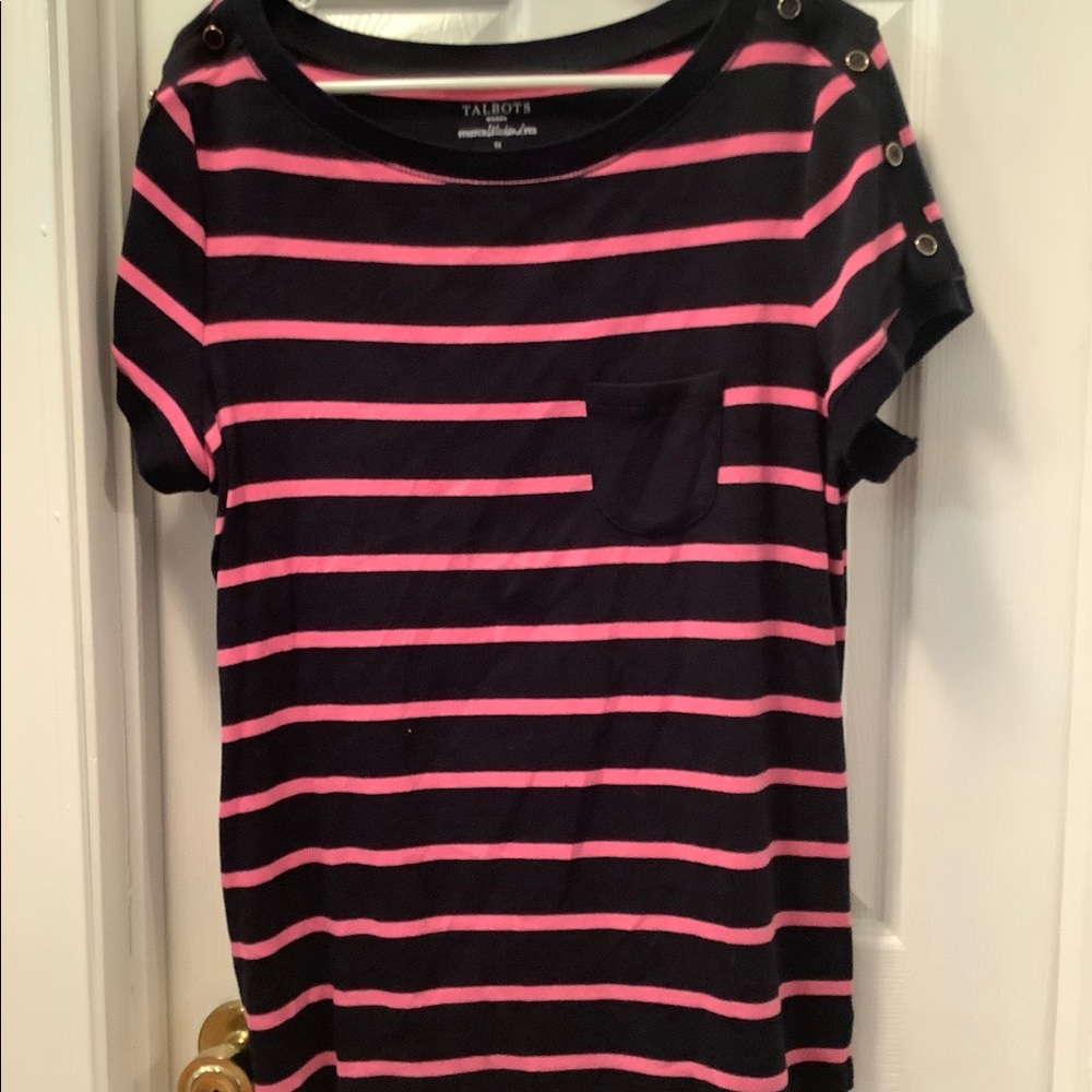 Talbots nautical striped button detail blouse top
